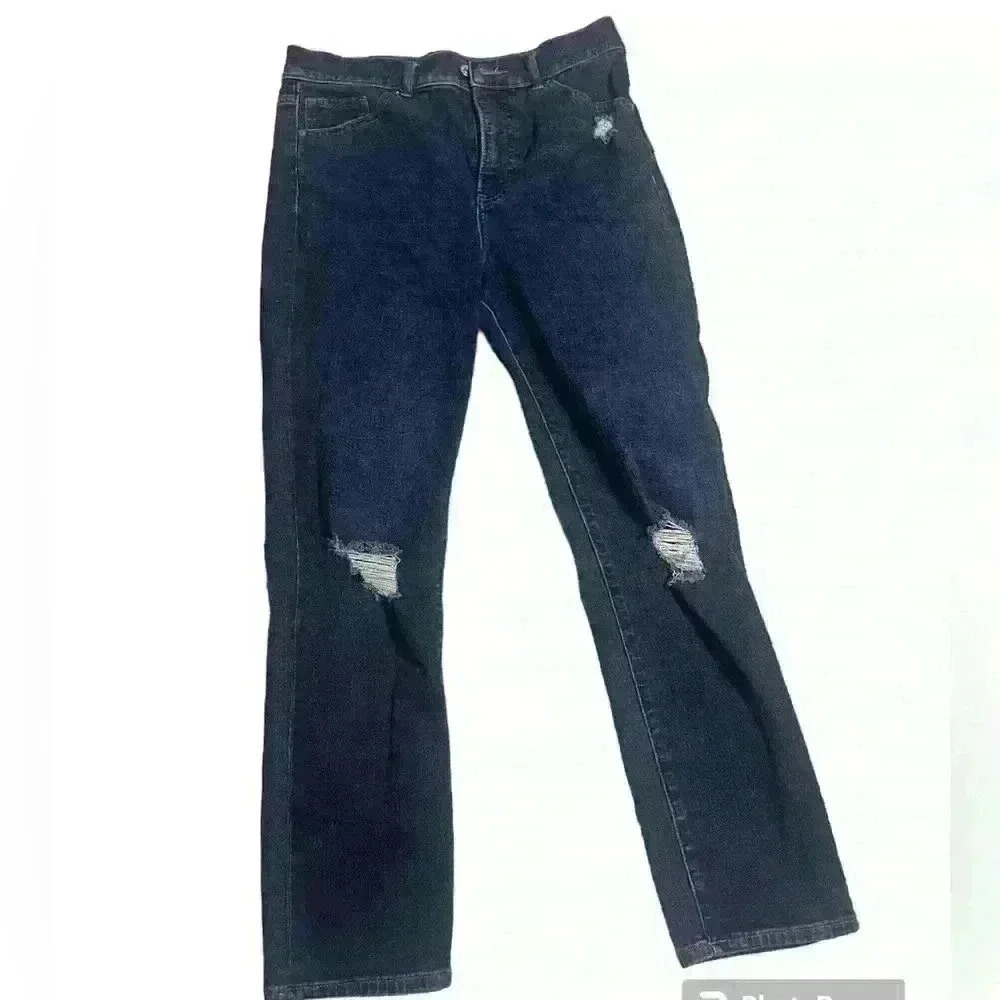 Express Slim Super High Rise Dark Wash Distressed Jeans | Size 6R | Size 6